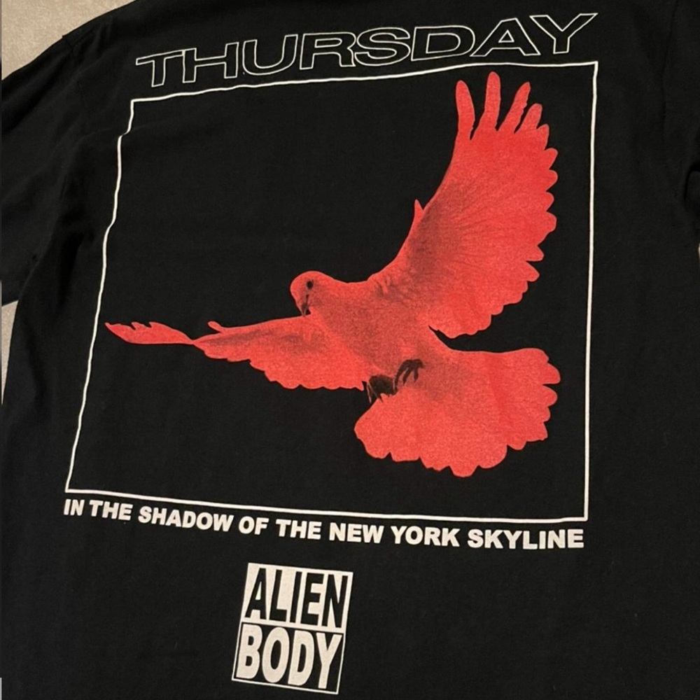 THURSDAY alien body Black Long Sleeve Tee with Red Graphics